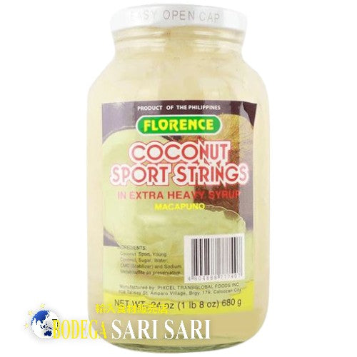 Florence Coconut Sport String in Syrup Macapuno 340g - ココナッツ  ストリング シロップ入り マカプノ  Syrup Macapuno slice