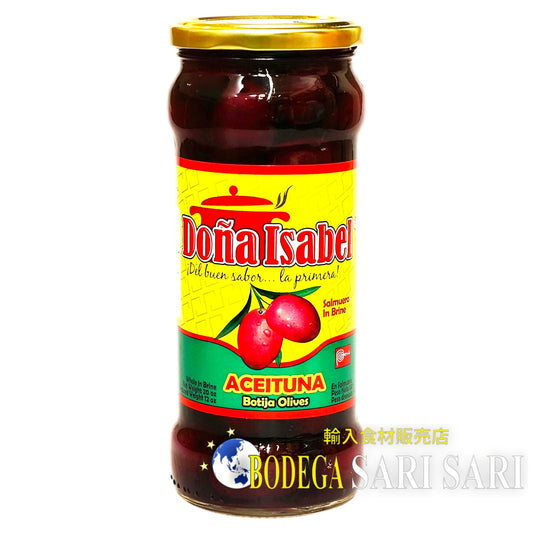 DOÑA ISABEL ACEITUNA BOTIJA 567g - ドニャイサベル　黒オリーブ塩水漬け　（種あり）